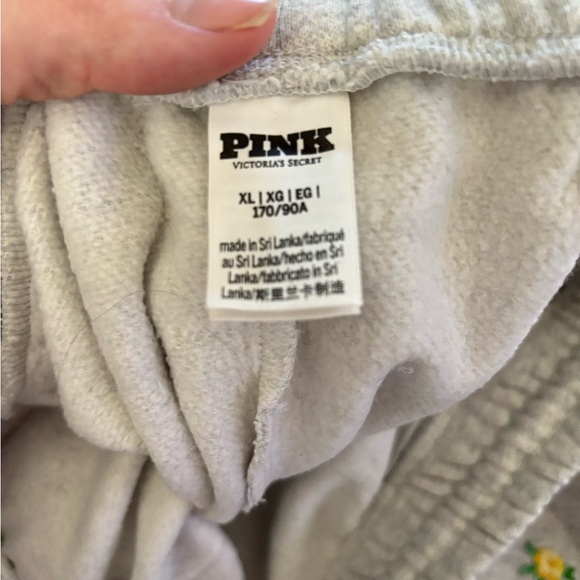 VS PINK Grey Sweatpants with Yellow & Purple Flower Embroidery - Picture 2 of 2
